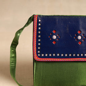 Traditional Kutch Mashru Silk Leather Flap Sling Bag 17