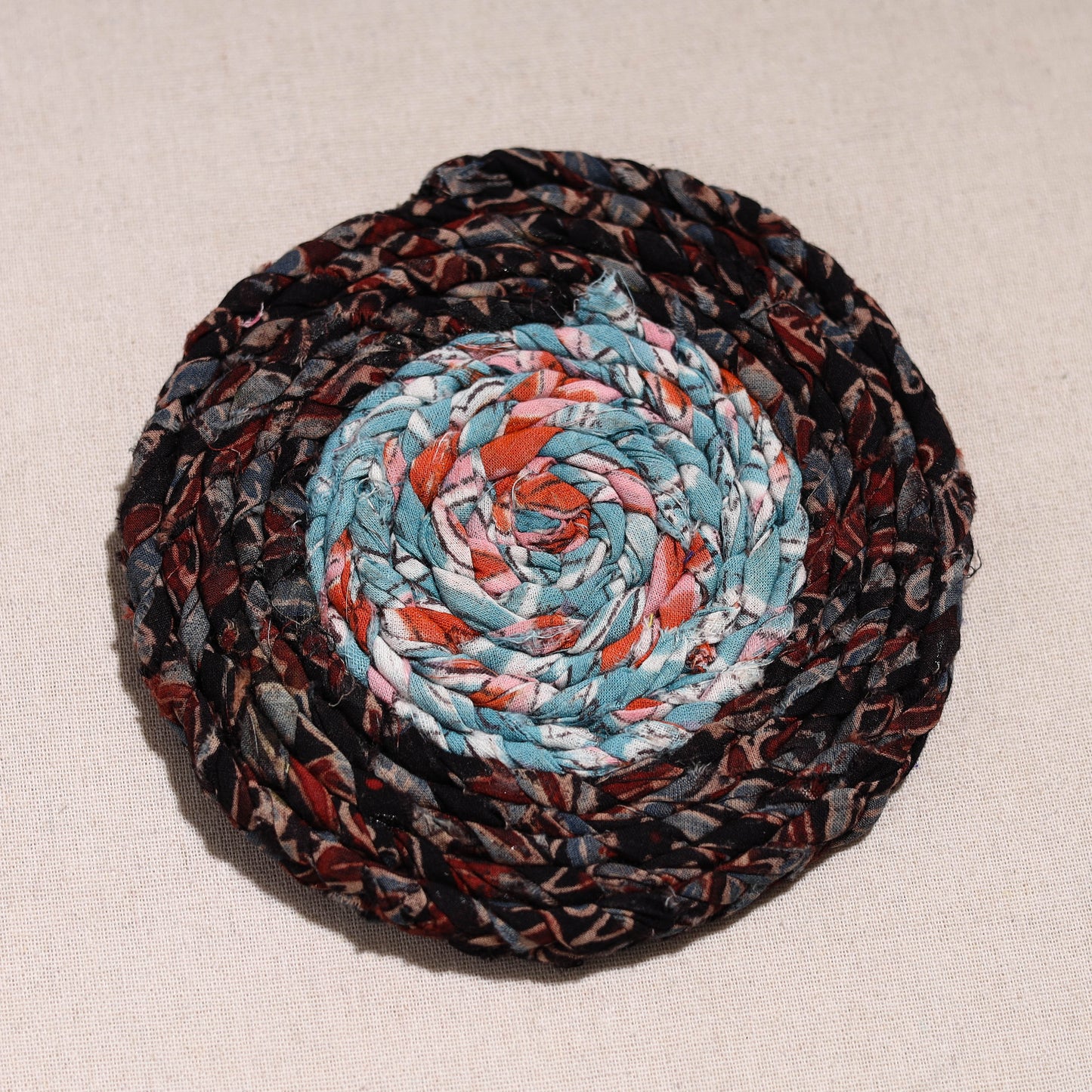 Upcycled Fabric Hand Braided Coaster 48