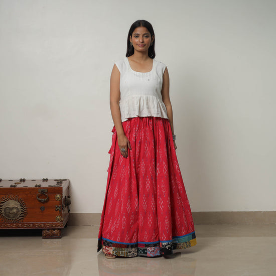 Pink - 24 Kali Cotton Pochampally Ikat Skirt with Border 37