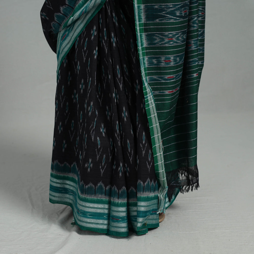 Black - Ikat Weave Handloom Cotton Sambalpuri Saree 07