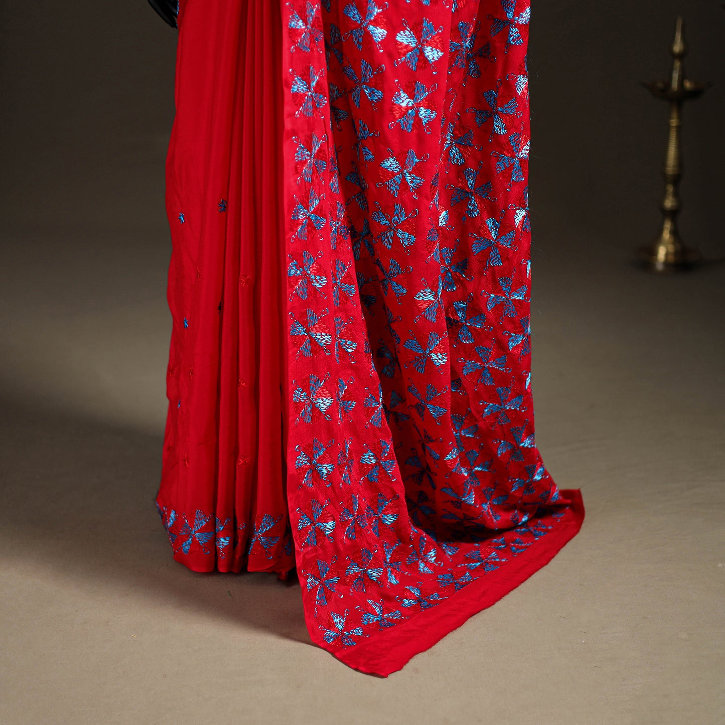 Chinon Silk Hand Embroidery Phulkari Saree 19
