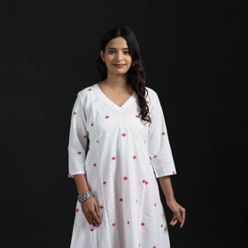 Hand Embroidered Jacquard Cotton A-Line Long Kurta for Women 06