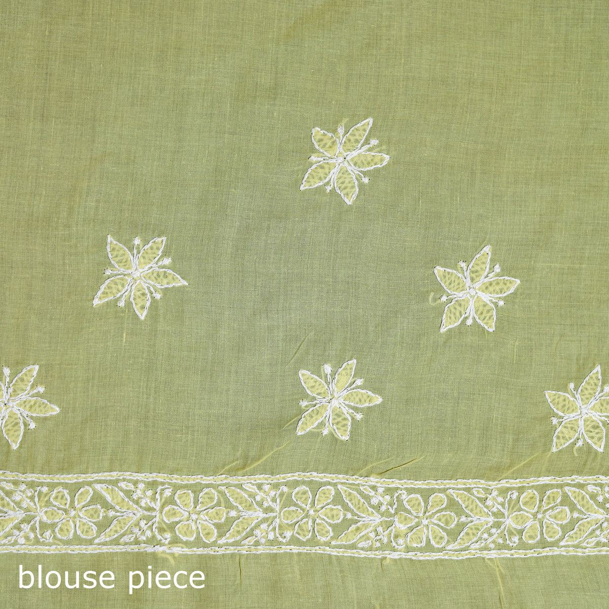 Yellow - Hand Embroidered Terivoile Cotton Lucknowi Chikankari Saree 04