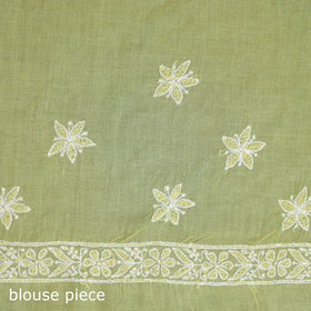 Yellow - Hand Embroidered Terivoile Cotton Lucknowi Chikankari Saree 04