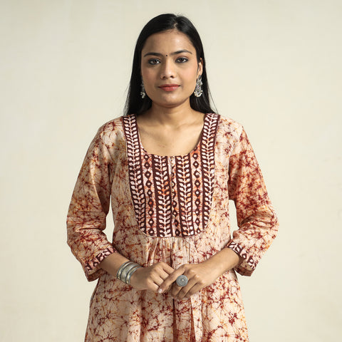 Brown - Kutch Batik Printed Cotton A-Line Kurta