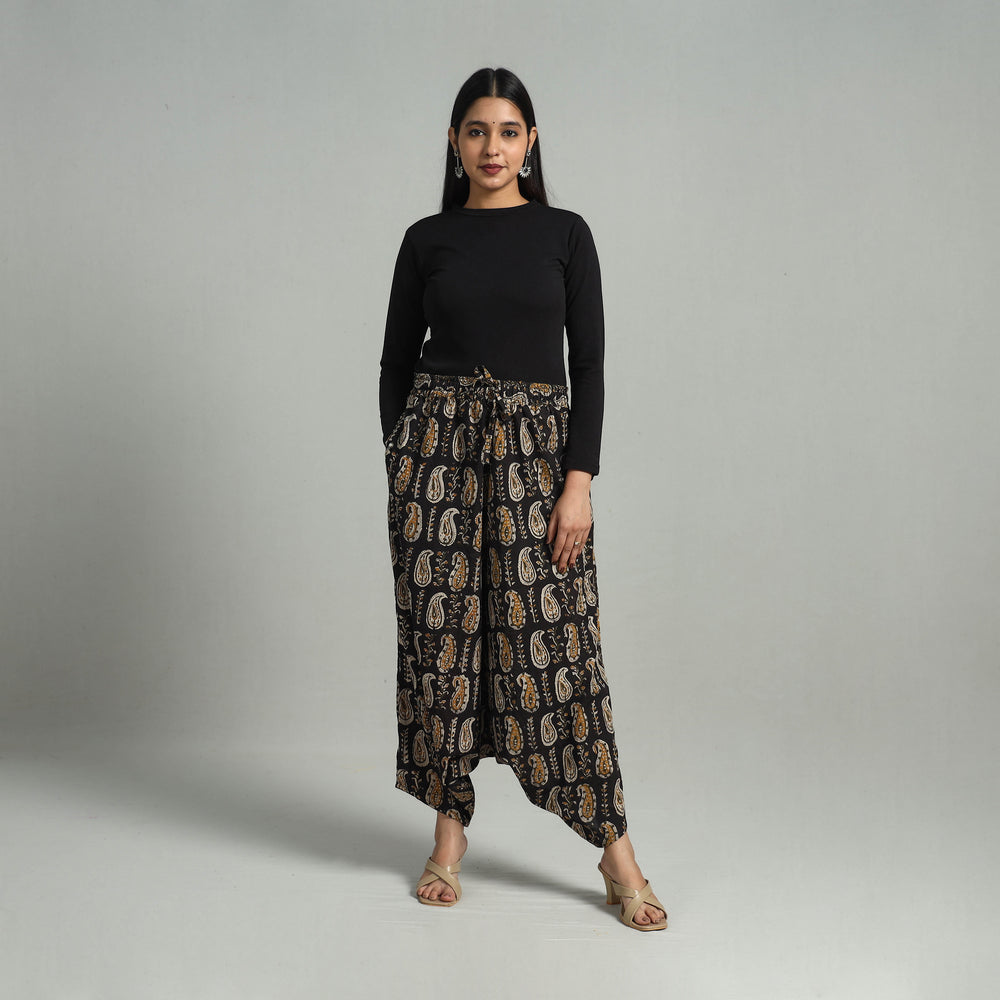 Black - Bagru Block Print Cotton Elasticated Harem Pant 01