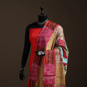 Multicolor - Bengal Hand Embroidery Patchwork Reversible Silk Kantha Dupatta 12