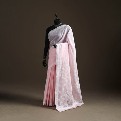 Hand Embroidered Terivoile Cotton Lucknowi Chikankari Saree 05