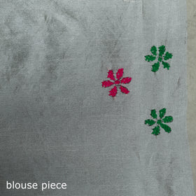 White - Bengal Hand Embroidery Silk Nakshi Kantha Saree 20