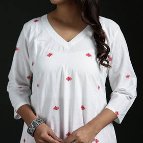 Hand Embroidered Jacquard Cotton A-Line Long Kurta for Women 06