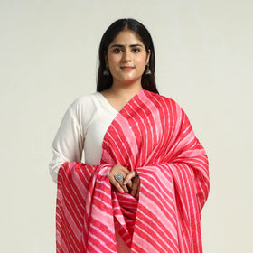 Pink Traditional Tie & Dye Tussar Silk Leheriya Dupatta