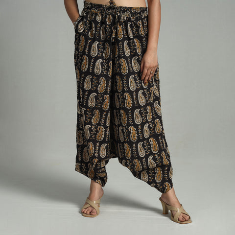 Black - Bagru Block Print Cotton Elasticated Harem Pant 01