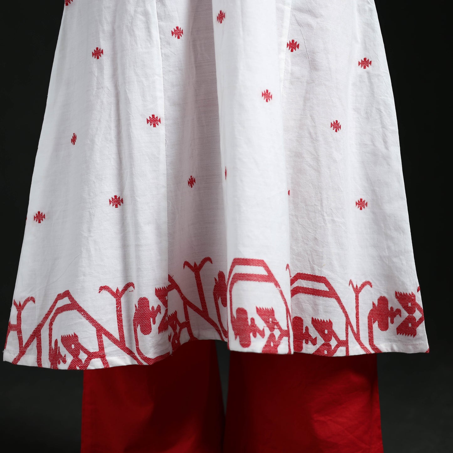 Hand Embroidered Jacquard Cotton A-Line Long Kurta for Women 06