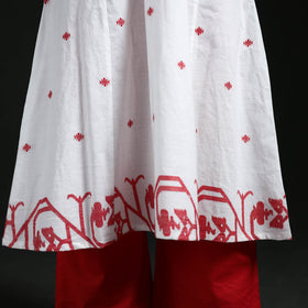 Hand Embroidered Jacquard Cotton A-Line Long Kurta for Women 06