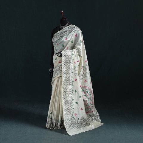 Bengal Hand Embroidery Silk Nakshi Kantha Saree 21