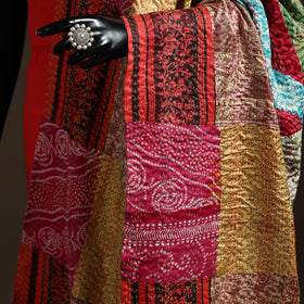 Multicolor - Bengal Hand Embroidery Patchwork Reversible Silk Kantha Dupatta 12