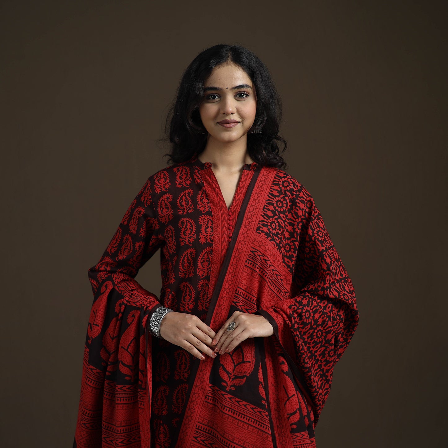Natural Dyed Hand Block Bagh Print Cotton Suit Set with Dupatta for Women 26