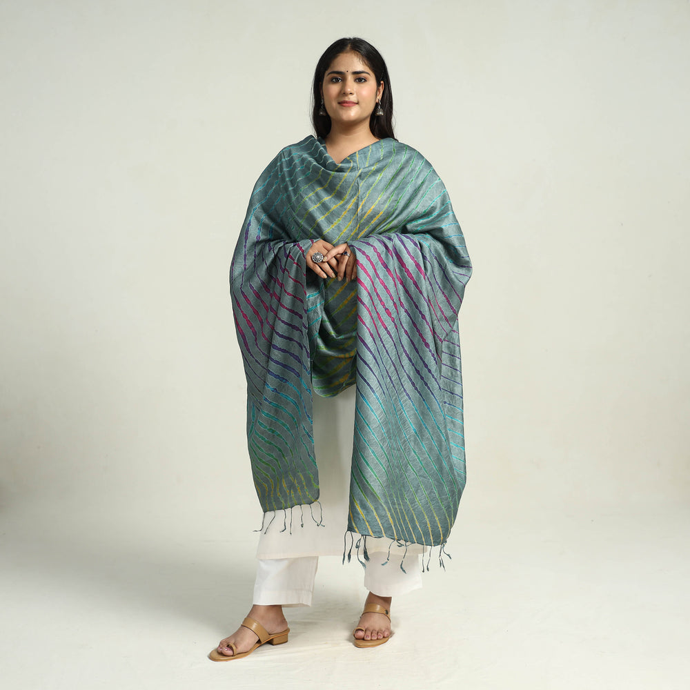 Traditional Tie & Dye Tussar Silk Leheriya Dupatta 17