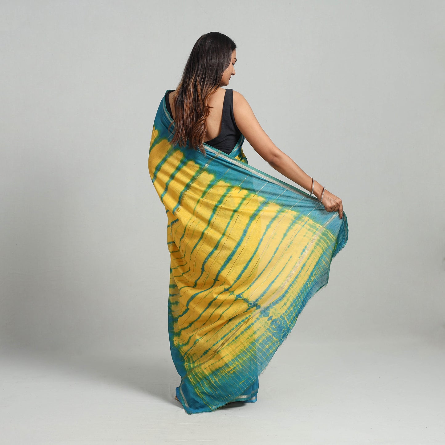 Yellow - Tie & Dye Chanderi Silk Shibori Saree with Zari Border 06