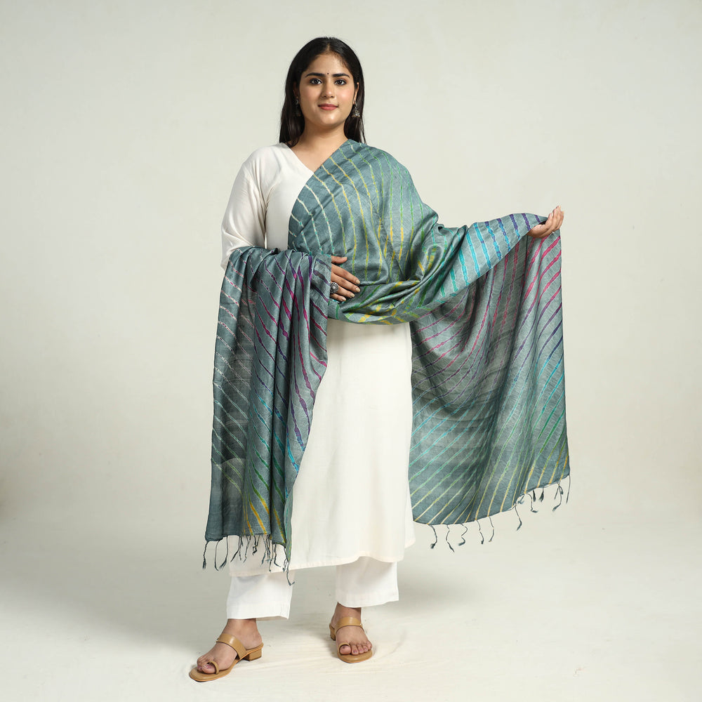 Traditional Tie & Dye Tussar Silk Leheriya Dupatta 17