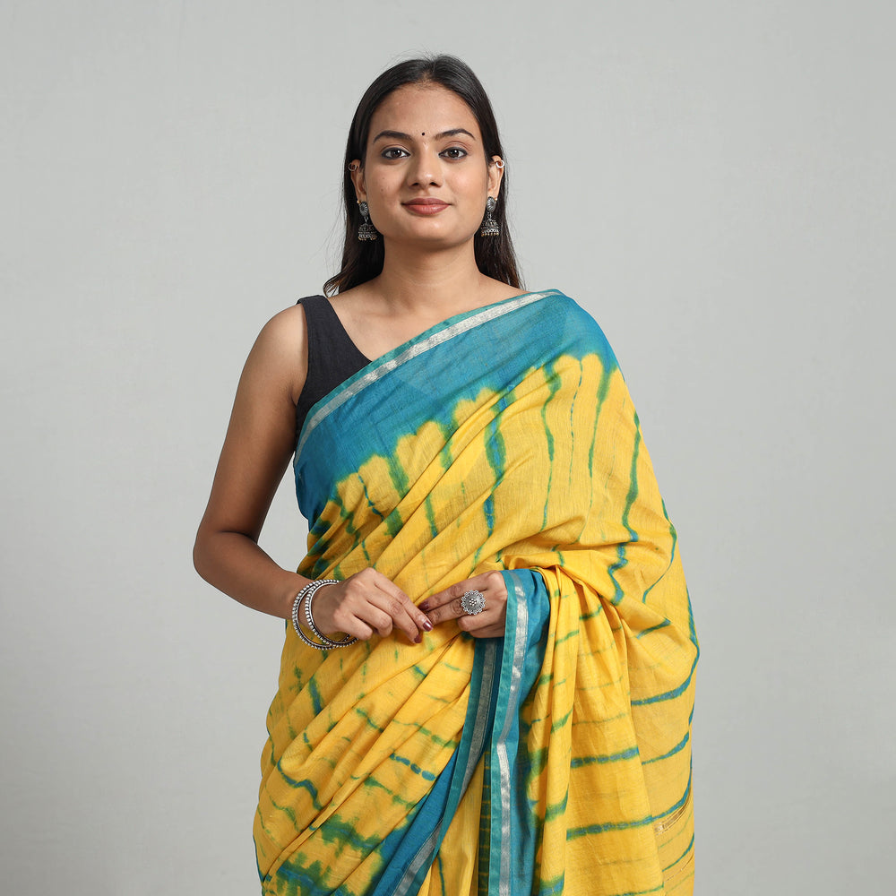 Yellow - Tie & Dye Chanderi Silk Shibori Saree with Zari Border 06