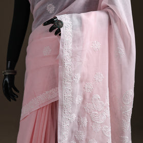 Hand Embroidered Terivoile Cotton Lucknowi Chikankari Saree 05