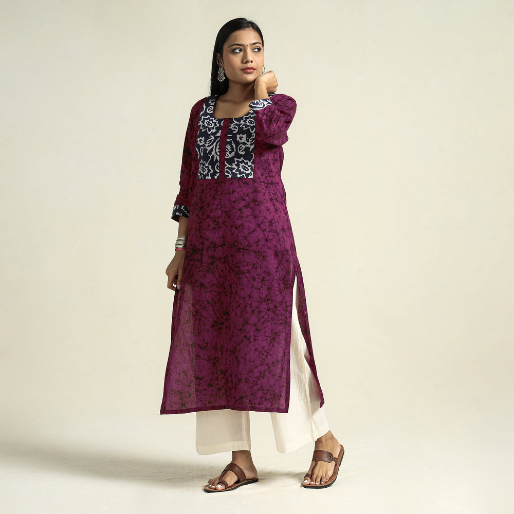 Purple - Kutch Batik Printed Cotton Straight Kurta