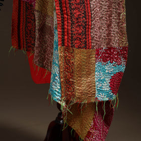 Multicolor - Bengal Hand Embroidery Patchwork Reversible Silk Kantha Dupatta 12