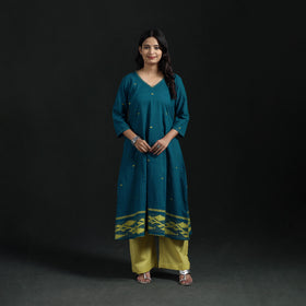 Hand Embroidered Jacquard Cotton A-Line Long Kurta for Women 04