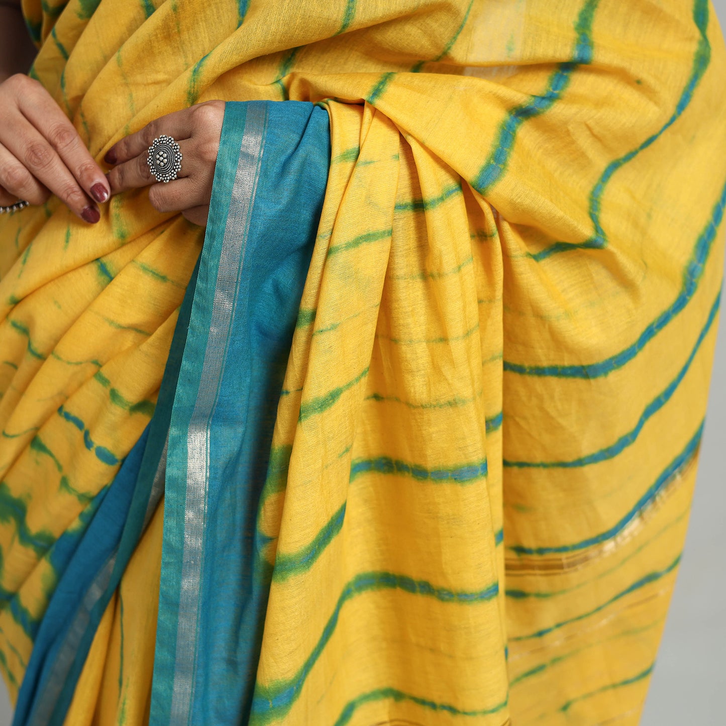 Yellow - Tie & Dye Chanderi Silk Shibori Saree with Zari Border 06