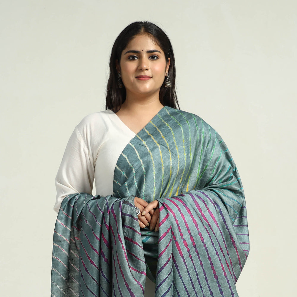 Traditional Tie & Dye Tussar Silk Leheriya Dupatta 17