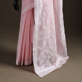 Hand Embroidered Terivoile Cotton Lucknowi Chikankari Saree 05
