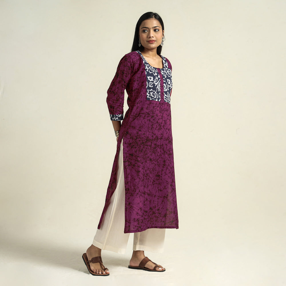 Purple - Kutch Batik Printed Cotton Straight Kurta