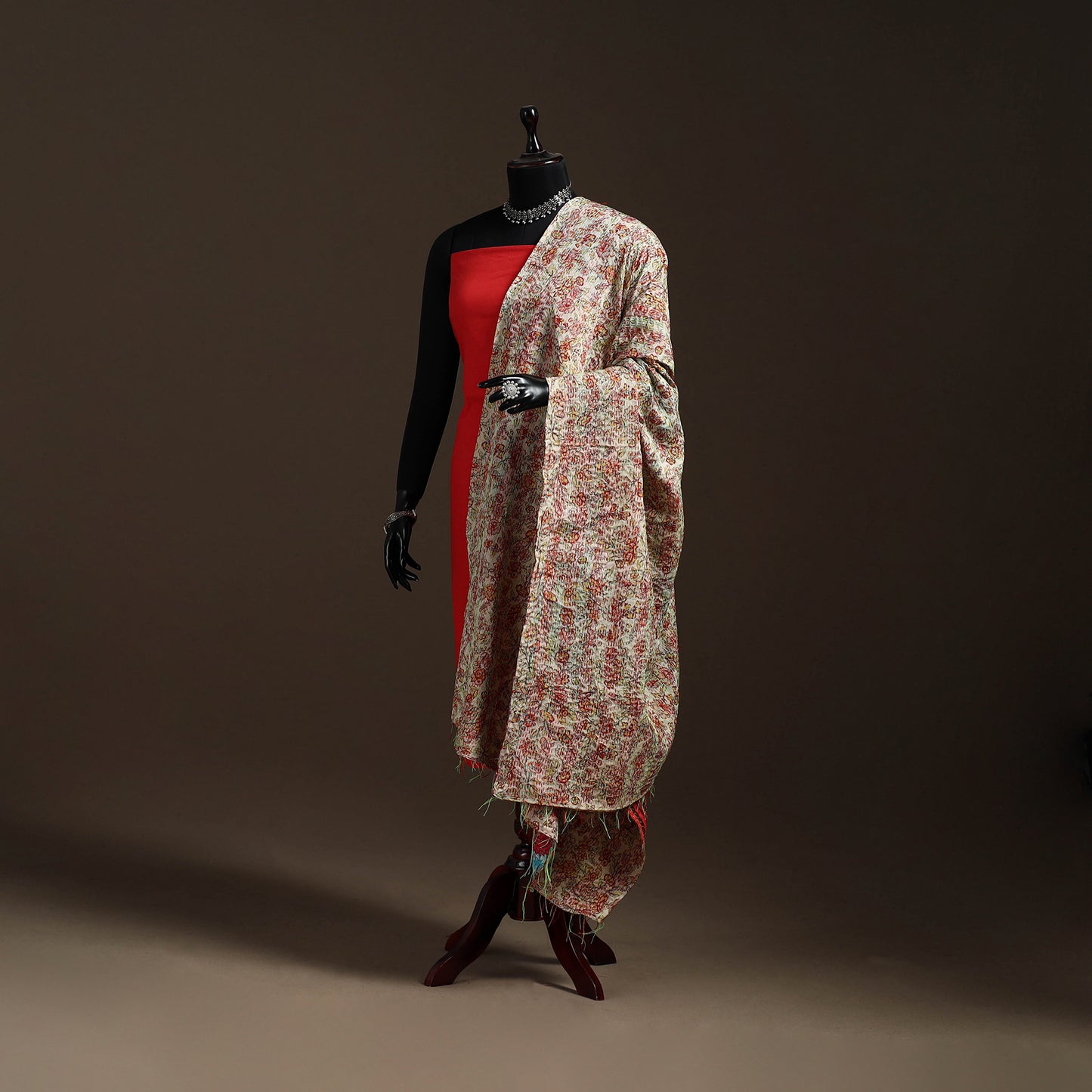 Multicolor - Bengal Hand Embroidery Patchwork Reversible Silk Kantha Dupatta 12