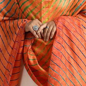 Orange Traditional Tie & Dye Tussar Silk Leheriya Dupatta