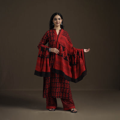 Natural Dyed Hand Block Bagh Print Cotton Suit Set with Dupatta for Women 26