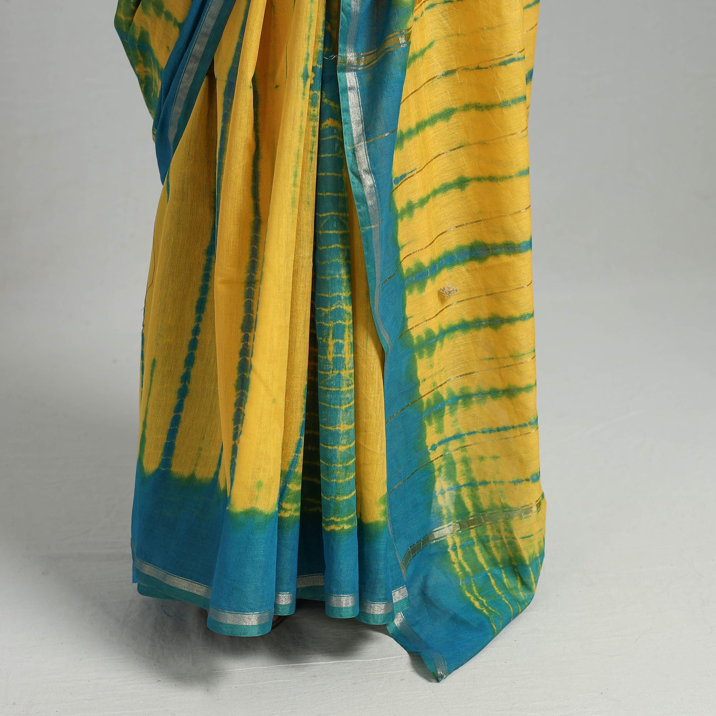 Yellow - Tie & Dye Chanderi Silk Shibori Saree with Zari Border 06