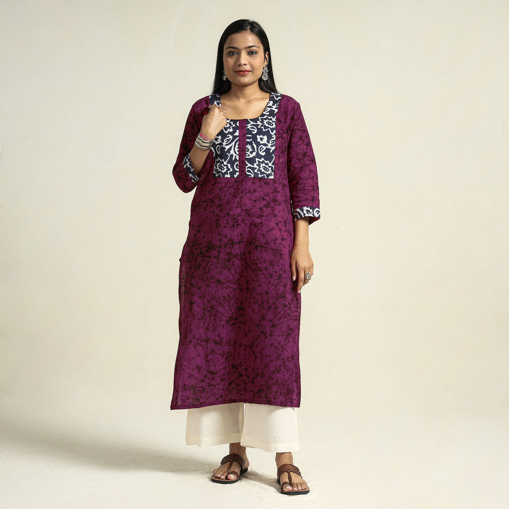 Purple - Kutch Batik Printed Cotton Straight Kurta