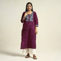 Dark Red - Kutch Batik Printed Cotton Straight Kurta