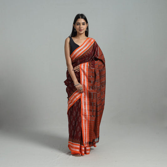 Maroon - Ikat Weave Handloom Cotton Sambalpuri Saree 10