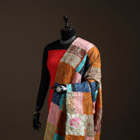 Multicolor - Bengal Hand Embroidery Patchwork Reversible Silk Kantha Dupatta 13