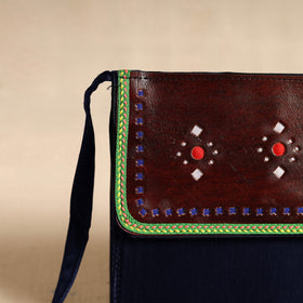 Traditional Kutch Mashru Silk Leather Flap Sling Bag 18