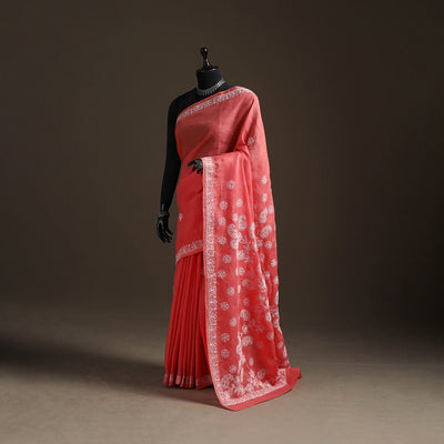 Hand Embroidered Terivoile Cotton Lucknowi Chikankari Saree 06