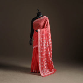 Hand Embroidered Terivoile Cotton Lucknowi Chikankari Saree 06