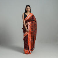 Maroon - Ikat Weave Handloom Cotton Sambalpuri Saree 09