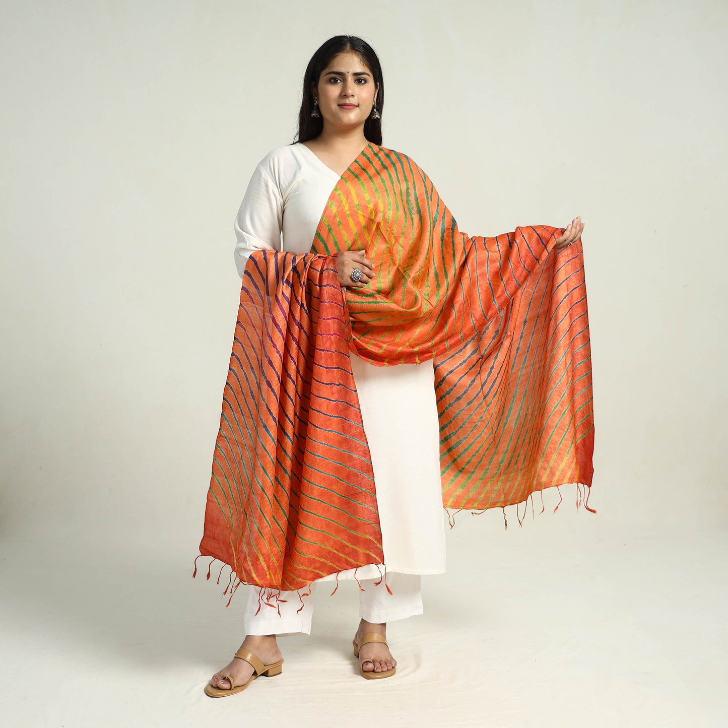 Traditional Tie & Dye Tussar Silk Leheriya Dupatta 18