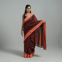 Maroon - Ikat Weave Handloom Cotton Sambalpuri Saree 09