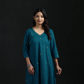 Hand Embroidered Jacquard Cotton A-Line Long Kurta for Women 04