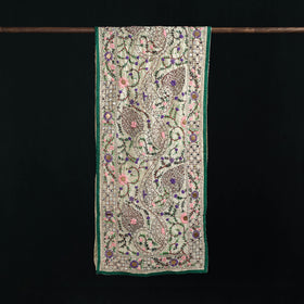 Beige - Ranihati Chanderi Silk Hand Embroidered Stole 117