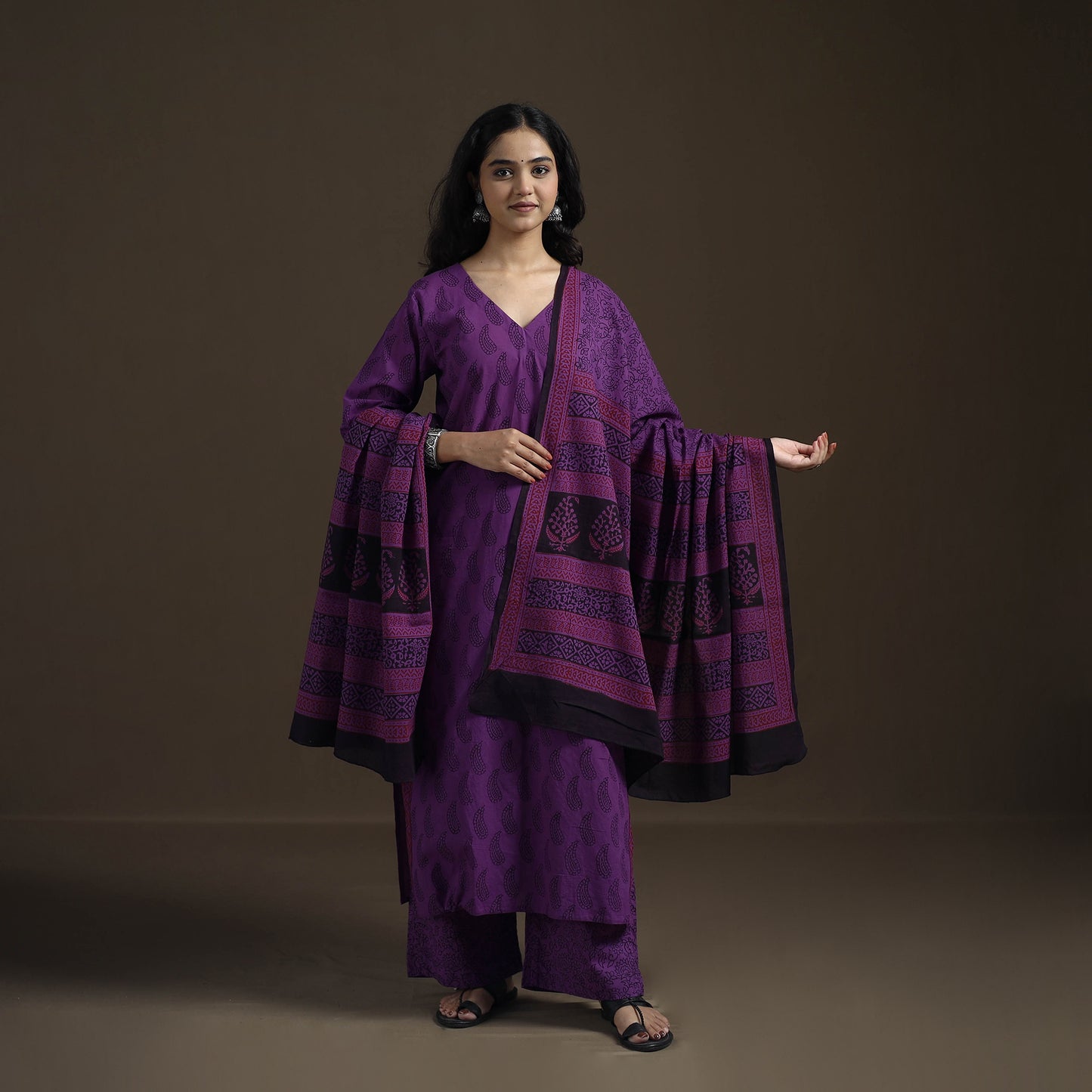 Natural Dyed Hand Block Bagh Print Cotton Suit Set with Dupatta for Women 32